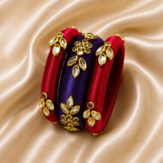 KBangle133 3pcs of Purple & Red Kundan Bangles