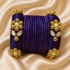 KBangle136 Simple Purple Kundan Bangle Set
