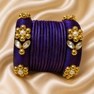KBangle136 Simple Purple Kundan Bangle Set