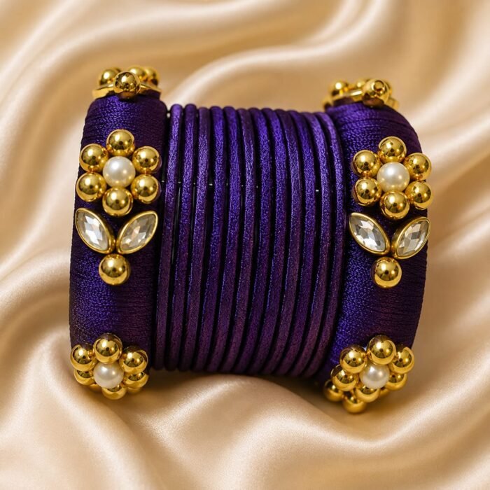 KBangle136 Simple Purple Kundan Bangle Set