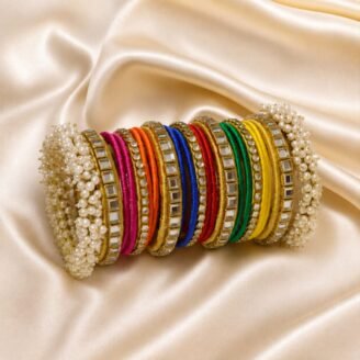 KBangle343 7 Color Kundan Bangle Set With Pearls