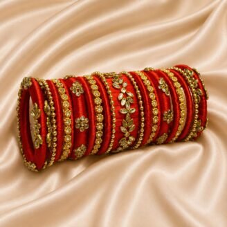 kBangle251 All Red Bridal Kundan Bangle Set