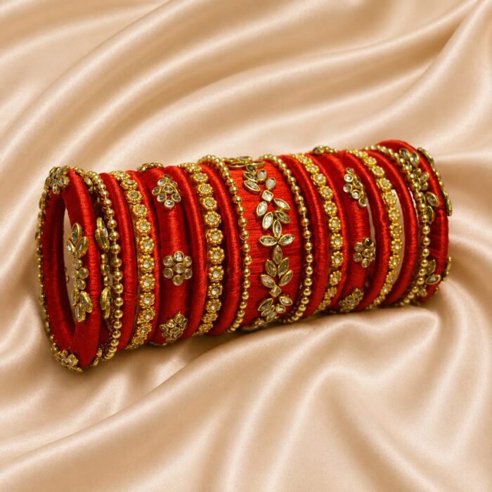 kBangle251 All Red Bridal Kundan Bangle Set