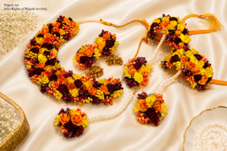 FJewel42 Handmade 3 in Color Flower Mehndi Jewellery Set