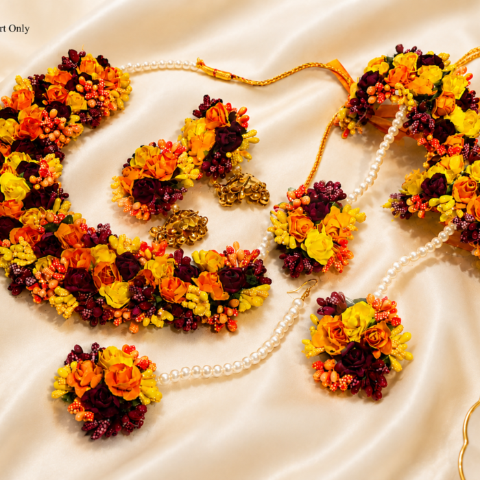 doughjewellery28 FJewel42 Handmade 3 in Color Flower Mehndi Jewellery Set