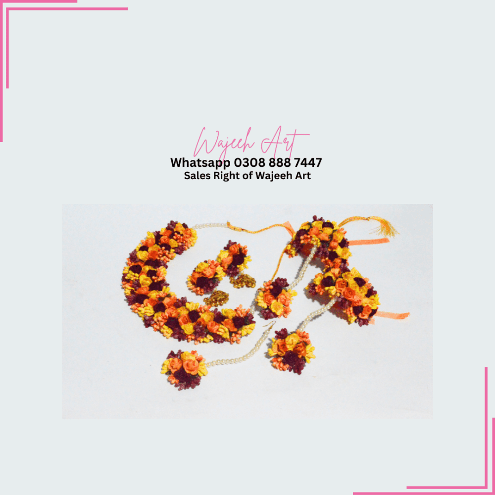 Handmade 3 in Color Flower Mehndi Jewellery Set - Image 3