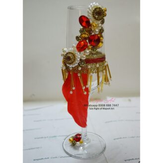 Decorative Red Pearl Dhoodh Pilai Wedding Glass