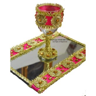 Elegant Pink Gotta Decorative Dhoodh Pilai GlassTray