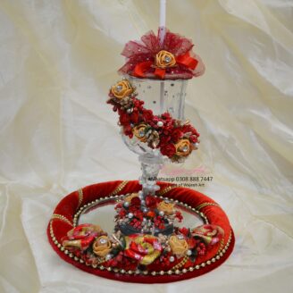 Red Floral Decorative Dhoodh Pilai GlassTray