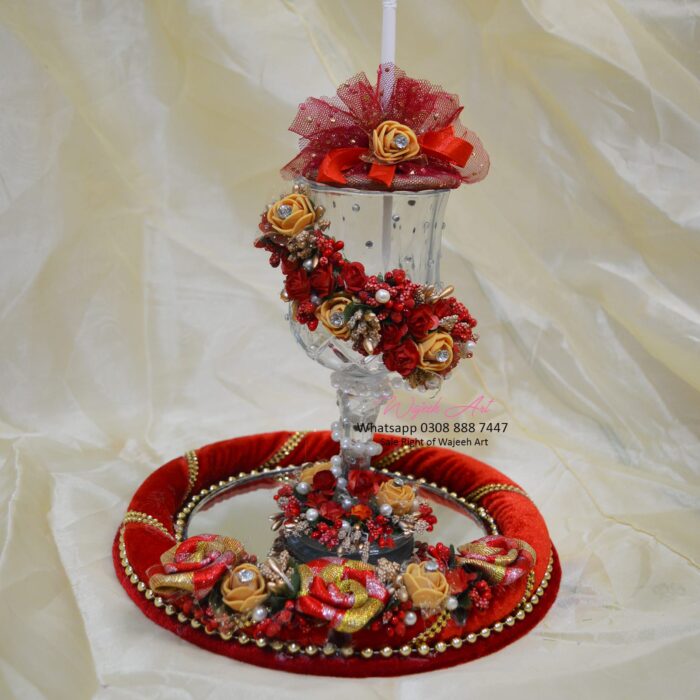 GlassTray57 Red Floral Decorative Dhoodh Pilai GlassTray