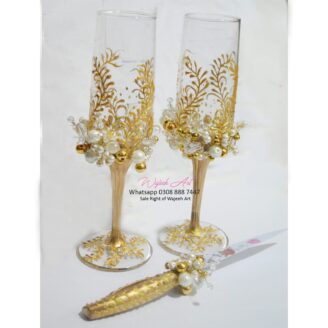 Gold Decorative Dhoodh Pilai Champagne Flutes