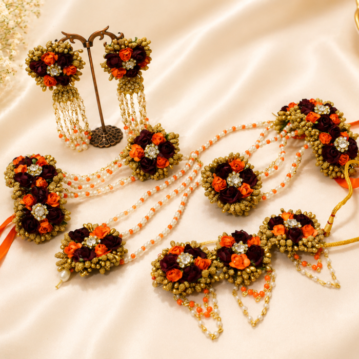 doughjewellery32 FJewel47 Handmade Artificial Flower Jewellery Set For Wedding