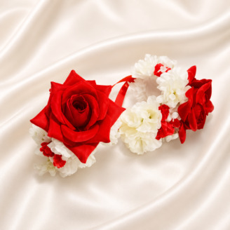 Gajra01 Artificial Handmade Red and White Gajra For Wedding