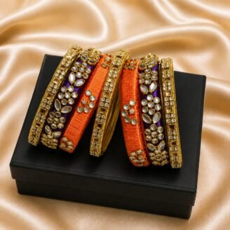 KBangle289 Purple,Orange & Yellow Kundan Bangles