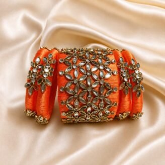 KBangle295 Orange Kundan Bangle Set