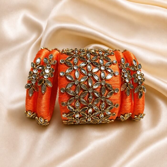 KBangle295 Orange Kundan Bangle Set KBangle295 Orange Kundan Bangle Set