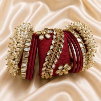 KBangle281 Maroon Kundan Bangle Set