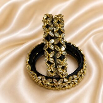 KBangle299 4pcs Black Kundan Bangle Set