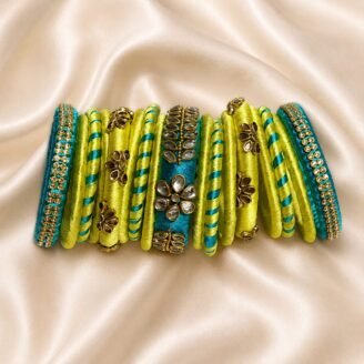 KBangle314 lime & skyblue 2 color kundan bangles