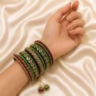 KBangle312 Green & Maroon Kundan Bangle And Kara Set