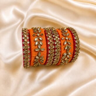 KBangle310 Pink & Orange Kundan Bangle Set