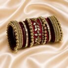 KBangle313 Maroon & Gold Kundan Bangle Set