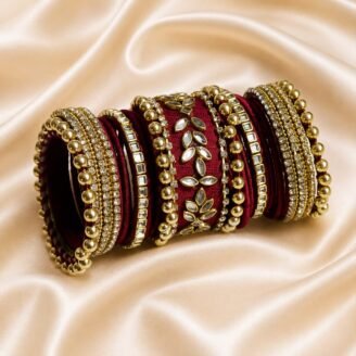 KBangle313 Maroon & Gold Kundan Bangle Set