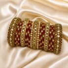 KBangle342 Gold & Red Kundan Bangle Set For Weddings