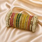 KBangle341 Colorful Kundan Bangle Set With Embellishment