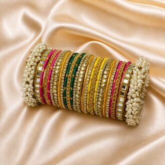 KBangle341 Colorful Kundan Bangle Set With Embellishment