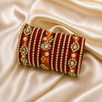 KBangle364 Peach Kundan Bangle Set With Pink Base