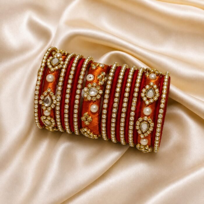KBangle364 Peach Kundan Bangle Set With Pink Base KBangle364 Peach Kundan Bangle Set With Pink Base