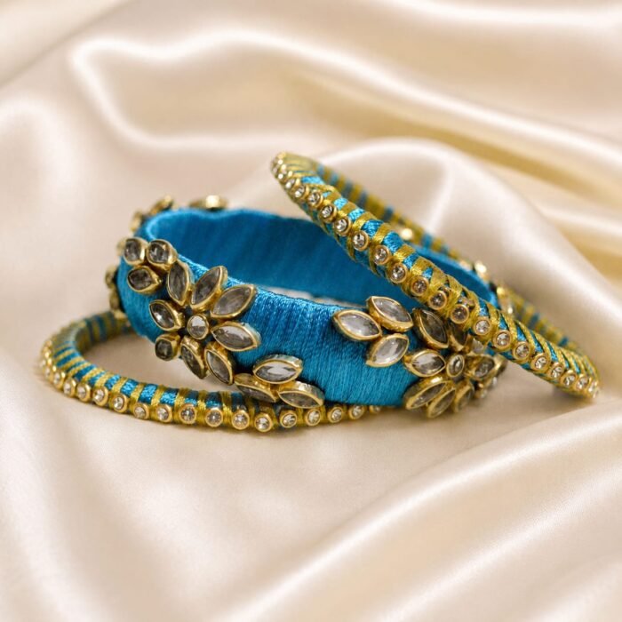 KBangle349 3 Pcs Sky Blue Kundan Bangle Set KBangle349 3 Pcs Sky Blue Kundan Bangle Set