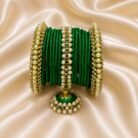 KBangle368a 12 Pcs Green Kundan Bangles With Karas