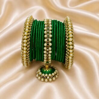 KBangle368a 12 Pcs Green Kundan Bangles With Karas