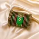 KBangle366 8 pcs of Green & Maroon Kundan Bangles With Karas
