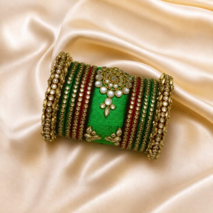 KBangle366 8 pcs of Green & Maroon Kundan Bangles With Karas KBangle366 8 pcs of Green & Maroon Kundan Bangles With Karas