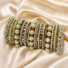 KBangle361 Elegant White Pearl Kundan Bangle Set
