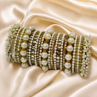 KBangle361 Elegant White Pearl Kundan Bangle Set
