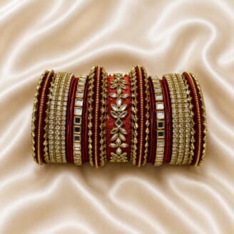 KBangle348 Bridal red kundan bangle set