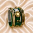 KBangle332 3 pcs Special Green & White Bangle Set With Embellishment