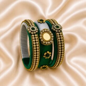 KBangle332 3 pcs Special Green & White Bangle Set With Embellishment