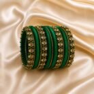 KBangle334b Golden & Green Kundan Bangles For Wedding & Eid