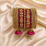 KBangle363 Peach & Pink Kundan Bangle Set With Embellishment