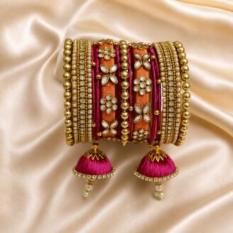 KBangle363 Peach & Pink Kundan Bangle Set With Embellishment