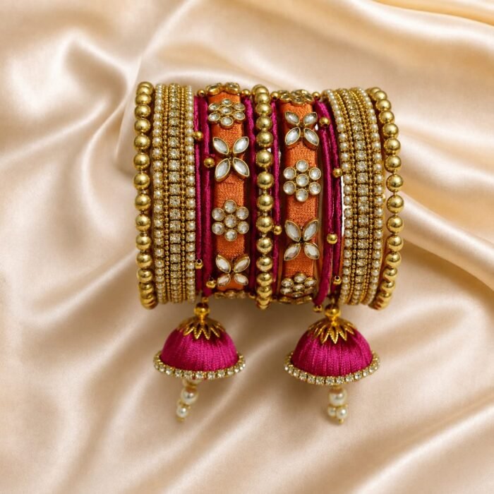 KBangle363 Peach & Pink Kundan Bangle Set With Embellishment