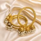 KBangle354 Pair of Gold Kundan Bangles With Tassles