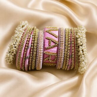 KBangle418 Baby Pink Name Kundan Bangle Set