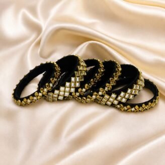 KBangle410 6 Pcs of Black Kundan Bangle Set