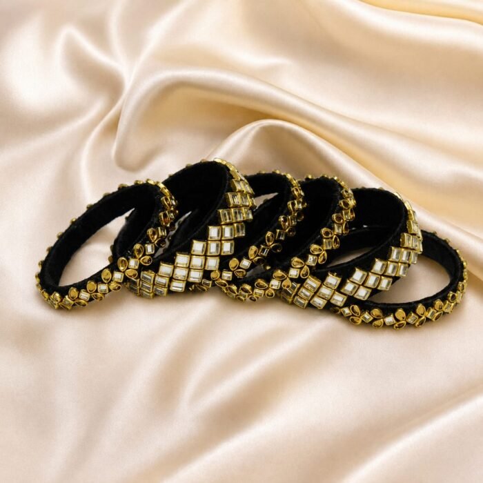 KBangle410 6 Pcs of Black Kundan Bangle Set